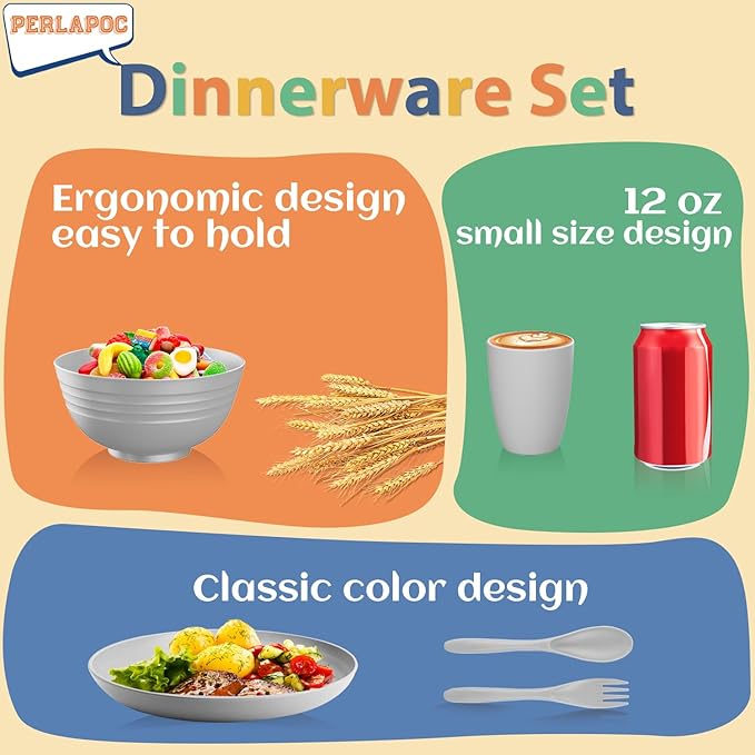 Dinnerware Sets 20 PCS, Wheat Straw Plates and Bowls Sets Service for 4, Microwave Dishwasher Safe Kids Tableware Set, Unbreakable Reusable Plastic Plates Set for Kitchen Office Travel Camping - Gray
