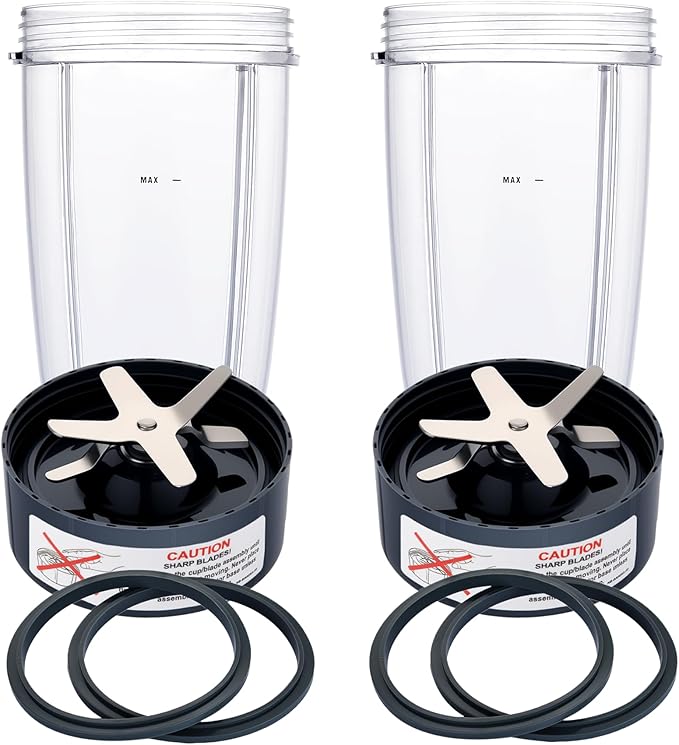 Upgrade Blender Cups and Blades Fit for Nutribullet 600w/900w, Replacement Parts 24oz Cups and Extractor Blades with 4 Rubber Gaskets, Blender Accessories (8 Pcs)