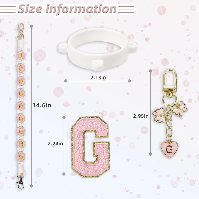 Cute Letter Charm Set Compatible with Owala Water Bottle 24 oz, 32 oz, 40 oz, Owala Kids, Owala Coffee Tumbler, Owala FreeSip – Includes Handle Strap, for Owala Accessories & Stanley Cup Accessories