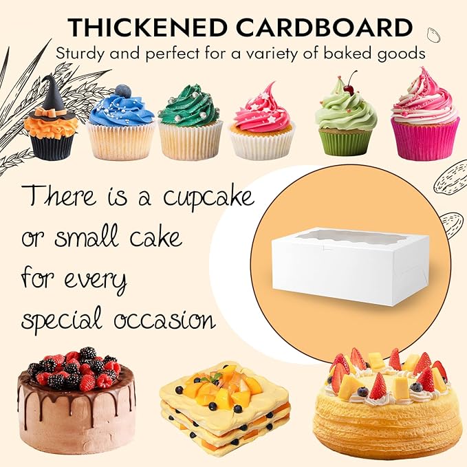 JCD 8pcs Cake Cupcake Combo Boxes with Clear Window and Cupcake Insert Fit 4 Cupcakes and 1 Mini Cake for Partry (1+4/8pcs)