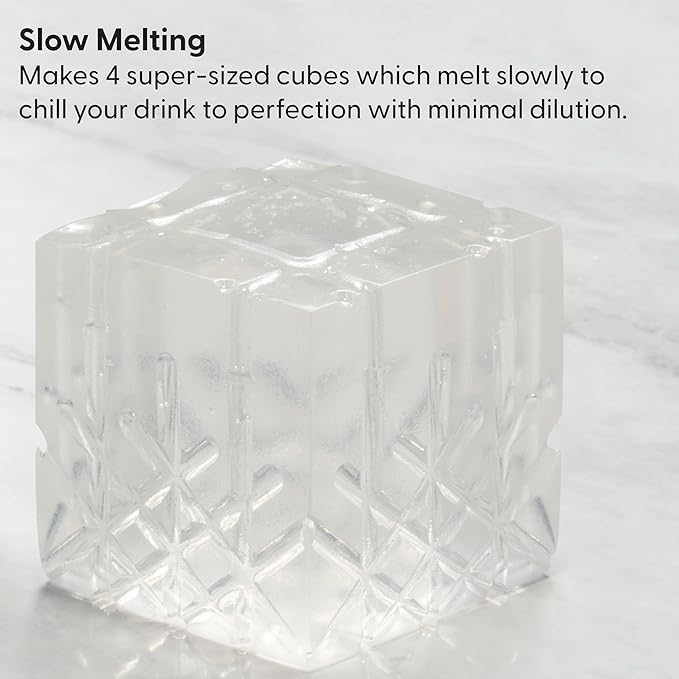 W&P Crystal Ice Tray, Perfect Etched Large Cubes, Slow Melting for Whiskey and Cocktails, Food Grade Premium Silicone, Dishwasher Safe, BPA Free Charcoal