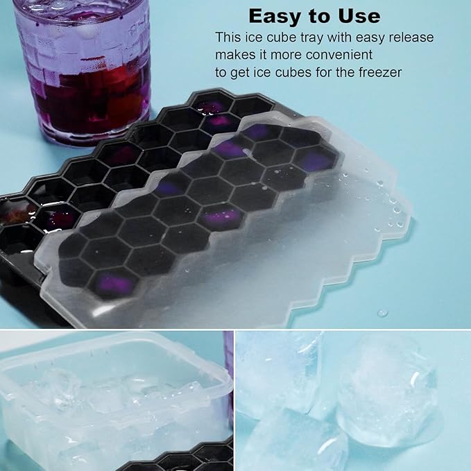 Ice Cube Trays for Freezer with Lid-Silicone Ice Cube Tray with Lid Ice Maker 4 Pack Black,Easy-Release Reusable Ice Cube Coffee Scoop for Coffee Bar Accessories