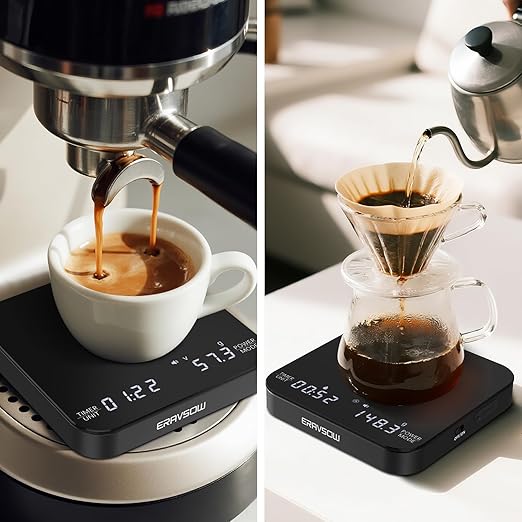 Coffee Scale with Auto Timing, Mini Rechargeable Espresso Scale with Timer, 2kg/0.1g High Precision Scale for Espresso and Pour-Over Coffee with Brewing Assist Modes