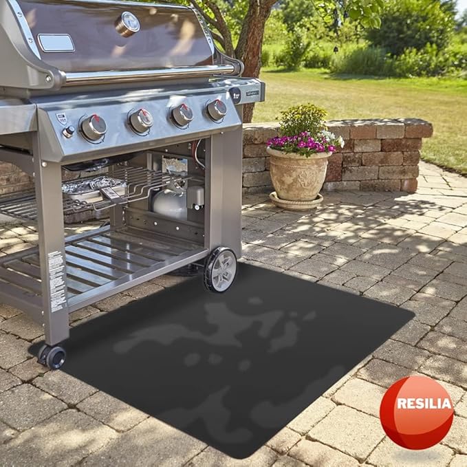 RESILIA Large Under Grill Mat – Heavy Duty, Reusable Outdoor Floor Protector Mats for Deck, Patio, & Garage – 36 Inch x 48 Inch, Black Orange Peel, Made in The USA