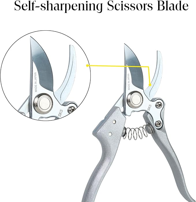 Pruning Shears SK5 Steel Hand Pruners – Ultra Sharp Garden Clippers with Safety Lock, Comfort Grip, Cuts Branches Up to 3/4 Inch for Flowers & Plants