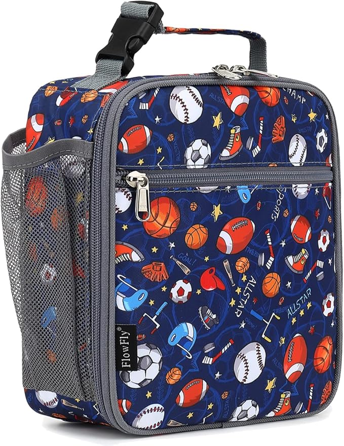 FlowFly Lunch box Insulated Soft Bag Mini Cooler Back to School Thermal Meal Tote Kit for Girls, Boys (Football)