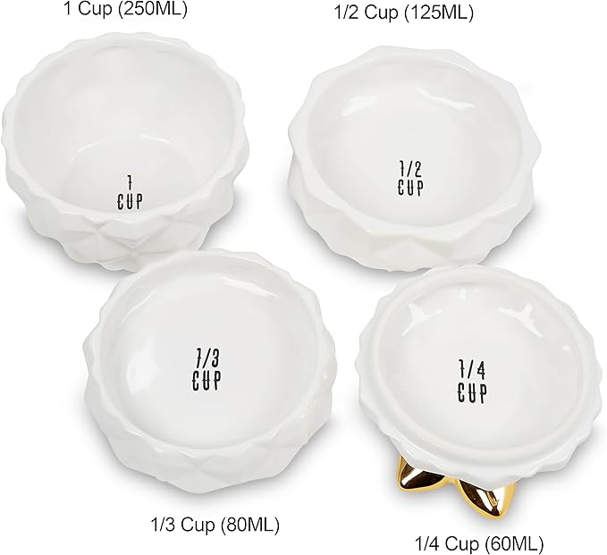 Set of 4 Decorative Pineapple Shaped Stackable Ceramic Kitchen Measuring Cups in 4 Assorted Sizes