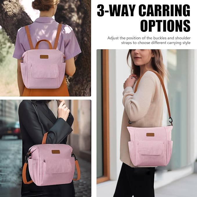 Joymee Lunch Bag Women Insulated Lunch Box Reusable Leakproof Large Spacious Cooler Tote for Women Men Adult with Bottle Holder and Side Pockets for Work Office Travel Picnic -08 Pink