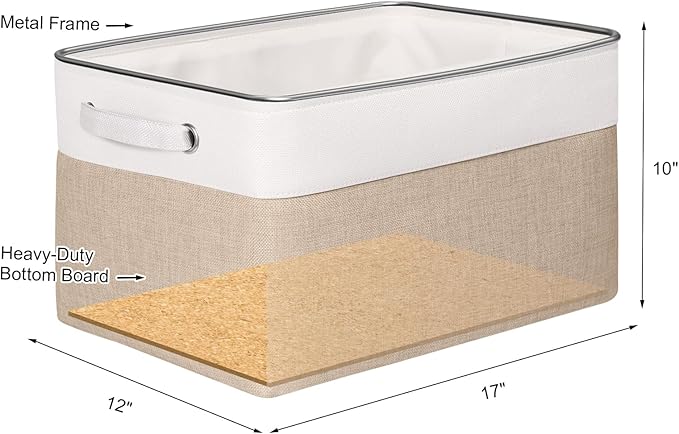 Kntiwiwo Foldable Storage Bin Collapsible Fabric Storage Basket Cube with Durable Handles Closet Organizer Bins for Organizing Shelves Drawers, Set of 3, 17" x 11.8" x 9.8", Beige