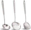 Wok spatula and ladle,Skimmer Ladle Tool Set, Chinese Wok Utensil Set, All metal 304 Stainless Steel Cooking Utensils(15in,15in,14in)