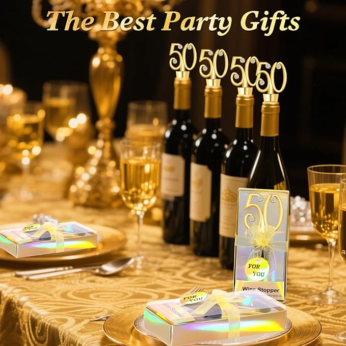 30Pcs 50th Birthday Wine Stopper Party Favors 50th Gold Wedding Favor Wine Bottle Stoppers 50 Birthday Party Souvenirs for Guests Wine Stoppers Gift Box for Wedding Anniversary Decorations (50th)