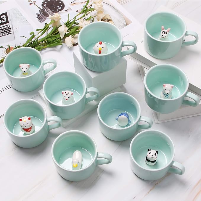 Surprise 3D Coffee Mug Animal Inside 8 oz with Bunny,Cute Cartoon Handmade Ceramics Cup,Christmas Birthday Surprise for Friends Family or Kids (Bunny)