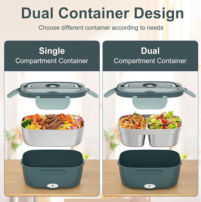Monteka Electric Lunch Box Food Heater, Upgrade 100W High Power Portable Food Warmer, Heated Lunch Box for Adults Car/Home with 1.8L Removable Stainless Steel Container, 12V/24V/110V/220V