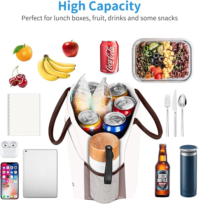 DALINDA Lunch Bag Lunch Box for Women Men Reusable Insulated Lunch Tote Bag, Handbags Case High Capacity for Travel Work Picnic,white