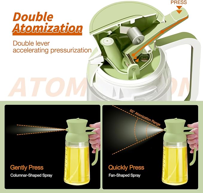 YARRAMATE Large Capacity 2 in 1 Oil Sprayer for Cooking with Measuring, 18oz/550ml Olive Oil Dispenser for Kitchen, Food-grade Oil Spritzer Bottle for Air Fryer, Salad BBQ (Green)