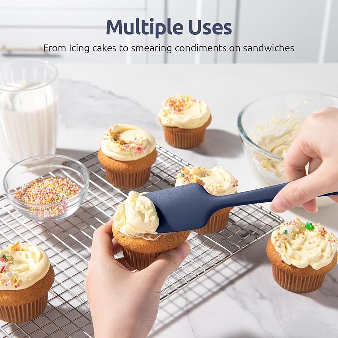 U-Taste Silicone Baking Spatula Set: 480ºF High Heat Resistant, Food Grade Flexible Rubber Kitchen Cooking Mixing Scraper, Food Grade Seamless Utensil for Nonstick Cookware Set of 3 (Midnight Blue)