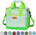 Iknoe Large Cooler Bag Collapsible 24 Can Insulated Bags Leakproof Lunch Cooler Tote with Multi-Pockets for Adult Insulated Thermal Bag for Beach, Picnic, Office Work(Green Stripe)
