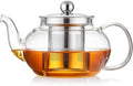 Glass Teapot Stovpetop Safe,20 oz/ 600 ml Stove Top & Microwave Safe Small Borosilicate Glass Kettle with Loose Leaf Tea Strainer For Flower Blooming Tea, Clear