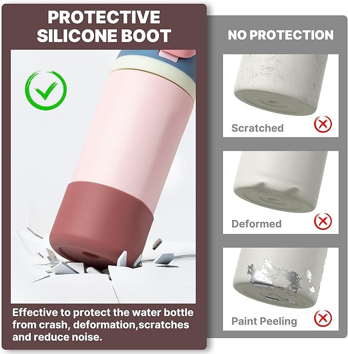 Silicone Water Bottle Boot for Owala 14/16oz, Anti-Slip Protective Sleeve Bottom Bumper Protector for Owala Kids 12 oz Tumbler, Flip 14 oz and FreeSip 16 oz Water Bottle (Reddish Brown)