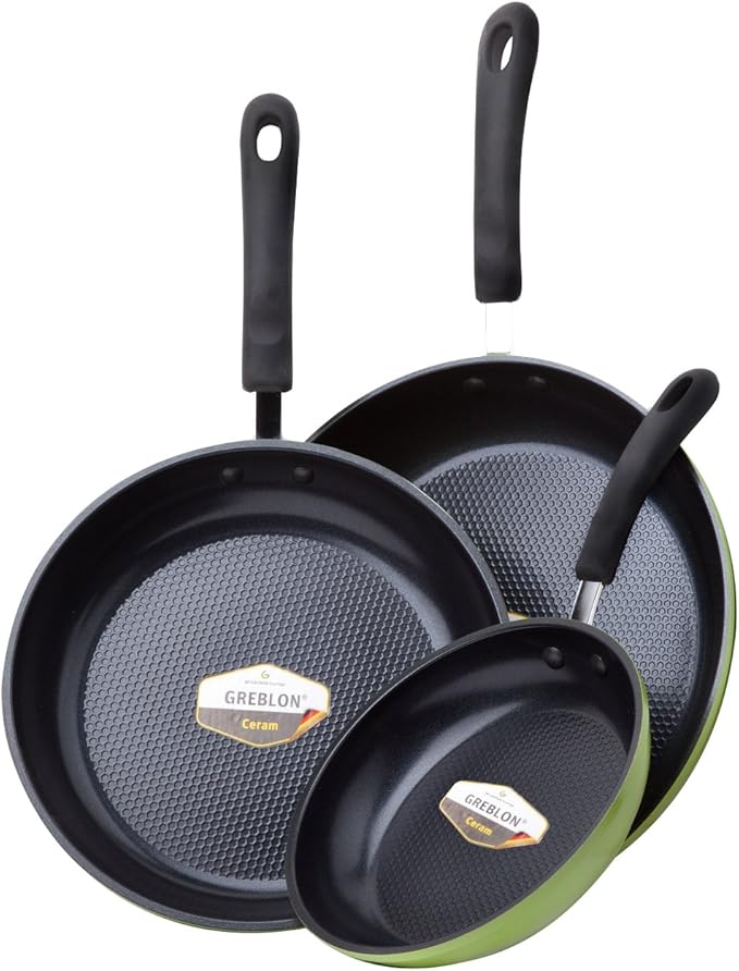 Green Earth Frying Pan 3-Piece Set by Ozeri (8", 10", 12") – 100% PTFE, PFC, APEO, GenX, NMP and NEP-Free German-Made Coating