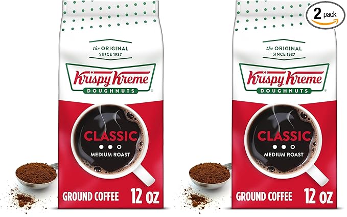 Krispy Kreme Doughnuts, Classic, Ground Coffee, Medium Roast, Bagged 12oz (Pack of 2)