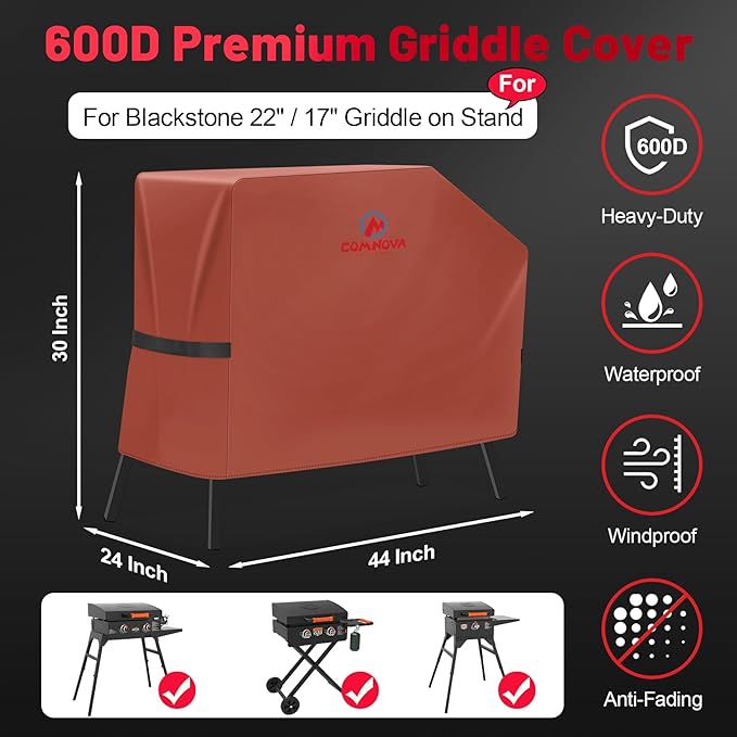 Comnova Griddle Cover for Blackstone 22 Inch 17 Inch Griddle with Hood and Stand - 600D Flat Top Grill Cover for Blackstone 22" 17" Griddle on Stand and 22" Adventure Ready, Waterproof & Heavy Duty