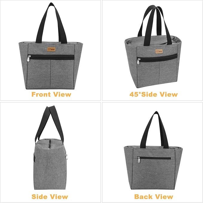 CCidea Lunch Bag for Women Men, Simple Insulated Lunch Box, Reusable Lunch Boxes for School Work Travel (Gray, Medium)