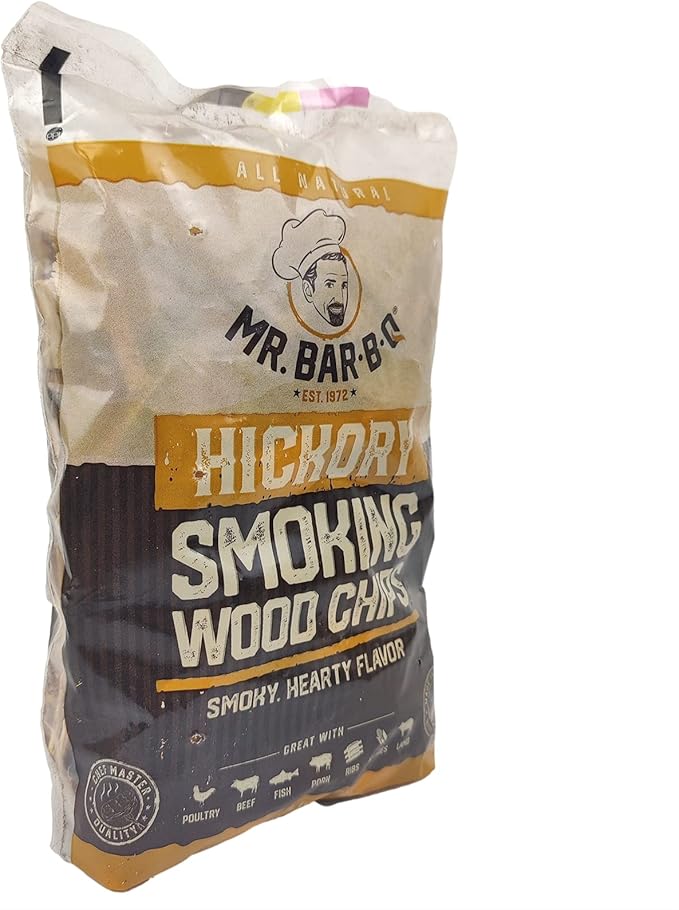Mr. Bar-B-Q Hickory Wood Smoking Chips, 100% All Natural Wood Chips for Smokers, Works with Smoker, Gas, Electric Grill, Smoky & Fruity Flavor for Picnics, Grilling, Smoker, BBQ & Camping (1.8 Lb Bag)
