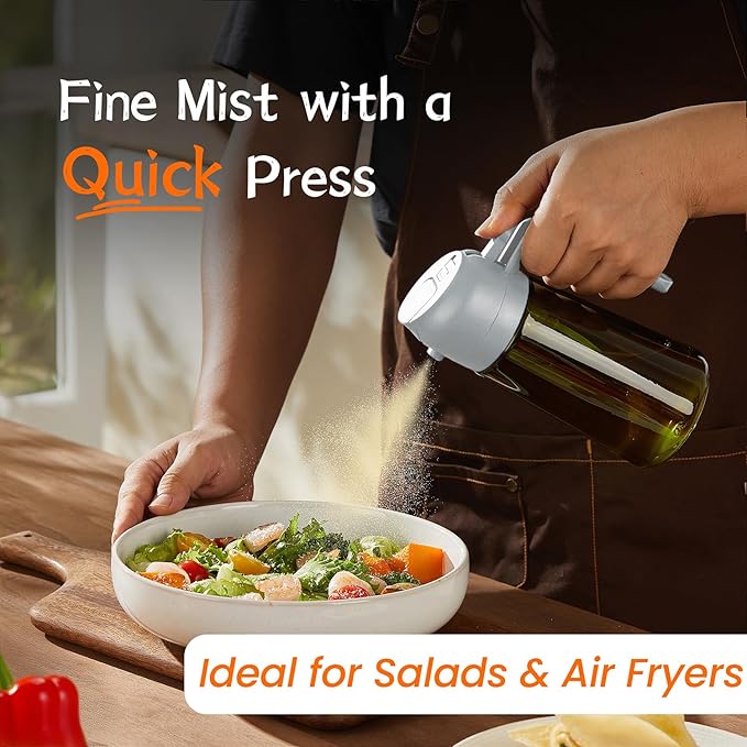 TrendPlain - Original 16oz/470ml Olive Oil Dispenser Bottle for Kitchen Gadgets and Air Fryer Accessories - Olive Oil Sprayer for Cooking w/Stickers - Ash