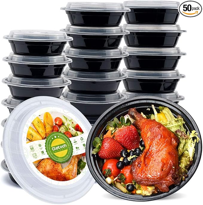 Glotoch Meal Prep Container, 50 Pack 24 OZ To Go Containers，Round Plastic Food Storage Containers Set with Lids - Microwave, Freezer & Dishwasher Safe，Eco-Friendly, BPA-Free, Durable & Stackable
