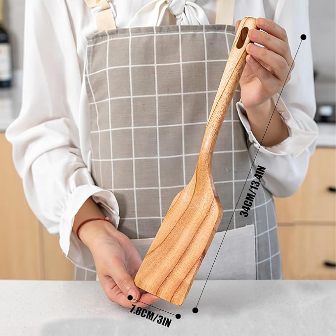 Wooden Spoons for Cooking, Wooden Cooking Spatula Turner and Spoon Set, 2-Piece, Sturdy, Lightweight and Heat Resistant