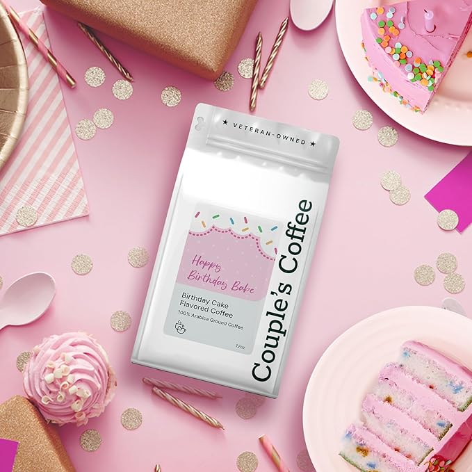 Couple’s Coffee Ground Coffee | Medium Roast Birthday Cake Flavored Coffee | Gives Back to Military Families | Happy Birthday Babe Birthday Gift | Made with 100% Arabica Beans | 12oz
