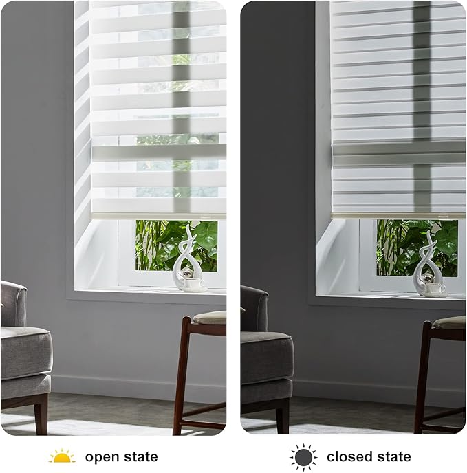 Persilux Cordless Zebra Blinds for Windows Free-Stop Roller Windows Shades (35" W X 64" H, Cream) Dual Layer Light Control for Day and Night, Light Filtering Sheer Shades for Home, Easy to Install