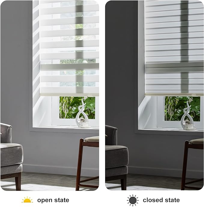 Persilux Cordless Zebra Blinds for Windows Free-Stop Roller Shades (71" W X 72" H, Cream) Dual Layer Light Cintrol for Day and Night, Light Filtering Sheer Shades for Home, Easy to Install
