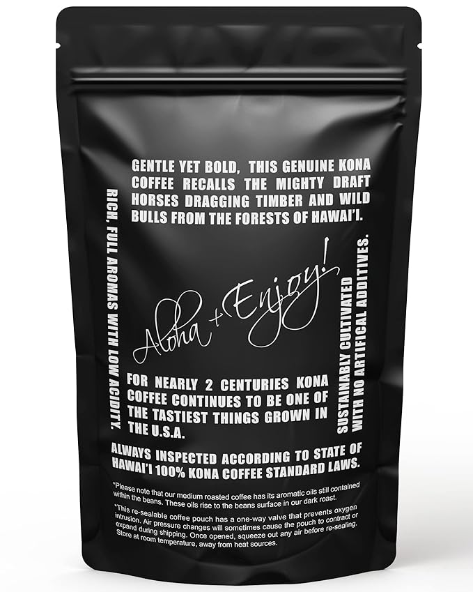 Blue Horse 100% Kona Coffee, Light Roast, Arabica Whole Beans, 1 lb (16 oz) Bag, Farm Fresh, Authentic Hawaiian Coffee from the Big Island