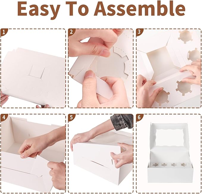 Bento Cake Box With Cupcakes, Clear Window 9 Holes Bento Combination,12 Sets: Cookie Boxes Fit 8 Regular Cupcake and Mini Cakes, Christmas Wedding Birthday Party (White/clear, 1+8/12pcs)