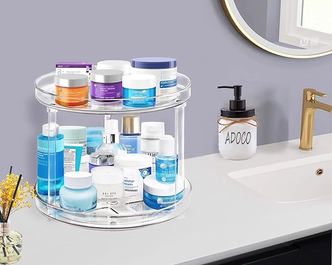 2 Tier Lazy Susan, 10.6 Inch Clear Makeup & Skincare Organizer, Bathroom Countertop Perfume Organizer