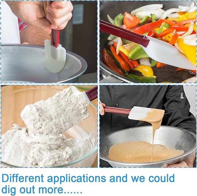 High Heat Resistant Silicone Scraper Spoon Commercial Spatula for Cooking, Rubber Spatula Set of 2, (13.5'')