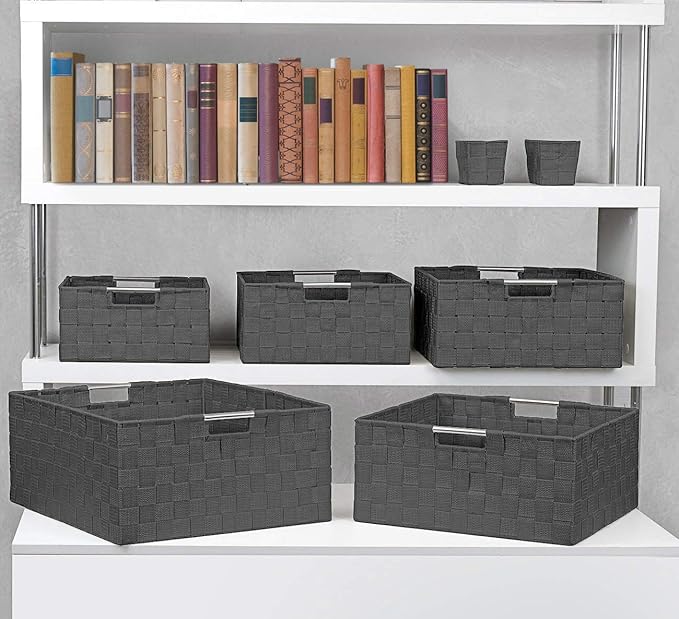 Sorbus Storage Baskets for Organizing (Set of 7), Mesh Hand-Woven Design, Linen Closet Organizers and Storage, Organizer Storage Baskets for Shelves, Variety Pack Organizers and Storage (Grey)