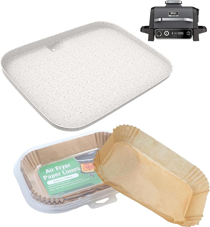 Upgraded Ceramic OG700 Series Griddle Pan & Air Fryer Liners for Ninja Woodfire OG701 OG751B Grill Accessories, Flat Top Griddle Plate for Ninja XSKGRDPLT Woodfire Grill,100 PCS Parchment Paper