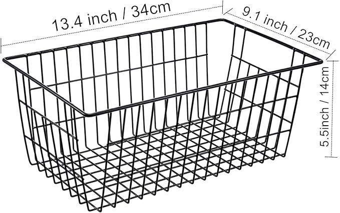 iPEGTOP Wire Freezer Stroage Baskets, 13.4 inch Set of 2 Farmhouse Storage Bins Basket Freezer Storage Organizer Bins with Handles for Kitchen Cabinets, Pantry, Closets, Bedrooms, Bathrooms- Black