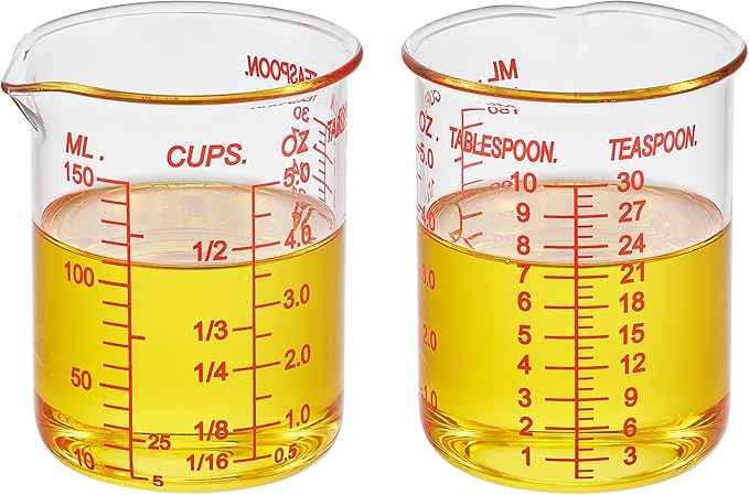High Borosilicate Glass Measuring Cup-V-Shaped Spout，Glass Measuring Beaker for Kitchen or Restaurant, Easy to Read, 150 ML (5 Oz)-Pack of 2