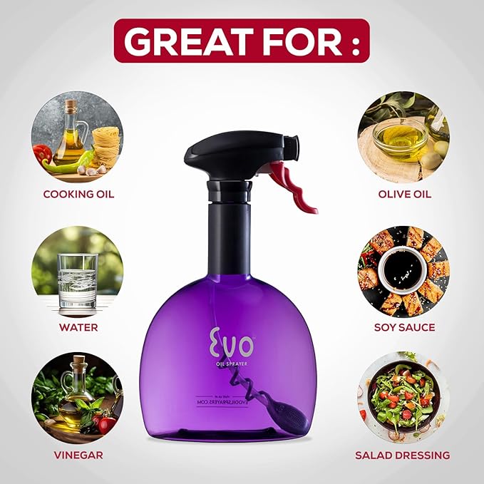Evo Original Oil Sprayer, Non-Aerosol for Olive Oil, Cooking Oils, and Vinegars, Purple, 24-Ounce Capacity
