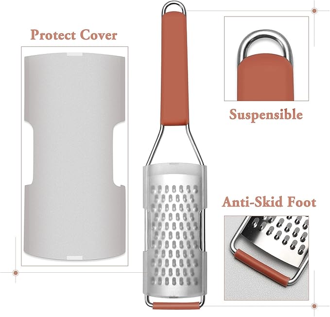 Cambom Lemon Zester Grater Three-piece Suit - Heavy Duty Kitchen Tool for Parmesan Cheese, Ginger, Garlic, Nutmeg, Chocolate, Vegetables，Fruits，Stainless Steel Grater Dishwasher Safe Red