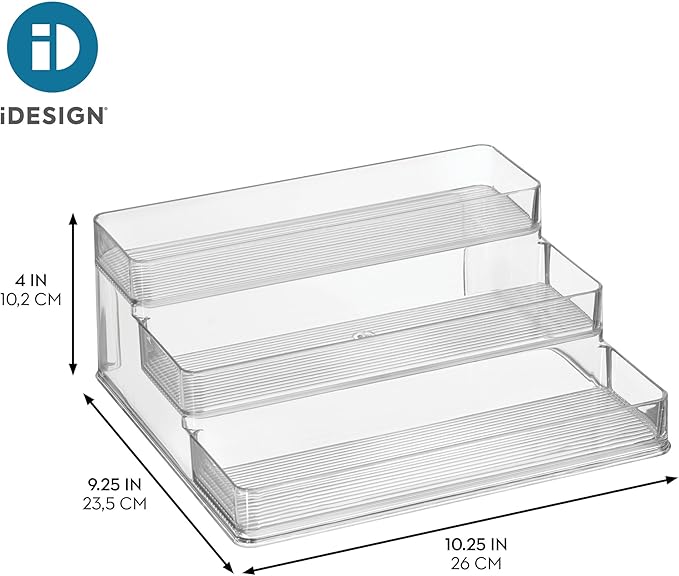 iDesign 3-Tier Spice Rack Organizer for Cabinets, Pantry or Countertop, Set of 2, Clear, Made in USA