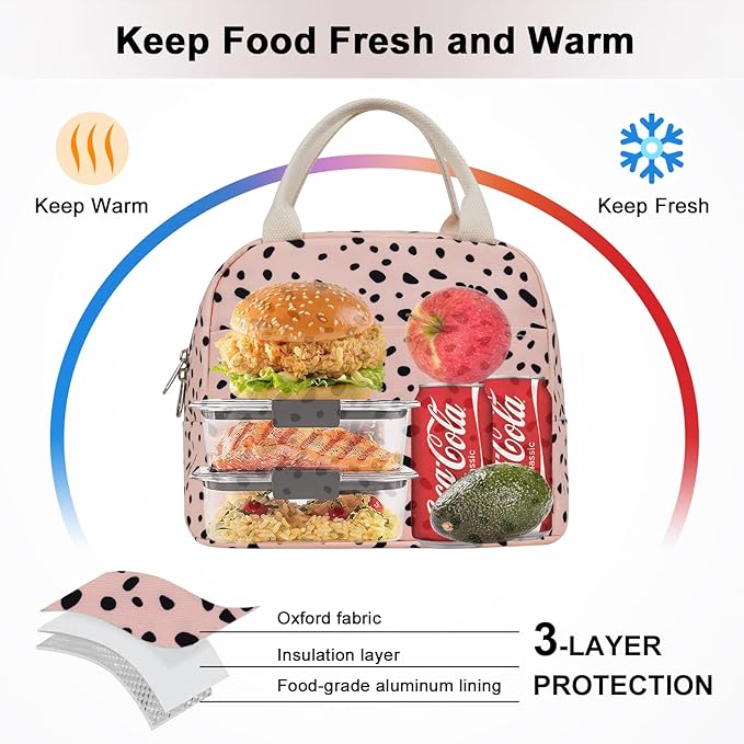 EurCross Pink Lunch Bag for Women,Chic Trendy Portable Lightweight Insulated Small Lunch Box Tote Bag for Preppy College or Adult Work Office