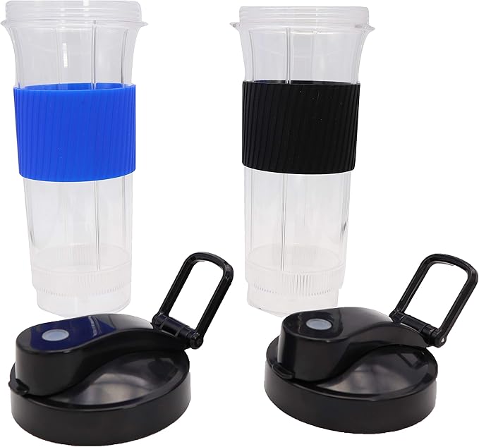 Blendin Replacement Cup with Flip Top To Go Lid - Blender Jar Accessories Compatible with Magic Bullet Blender MB-1001, MB-1001B, MBR-1101, MBR-1701, MBR-1702, MBR-0301-22.5oz Cups (2 Pack)