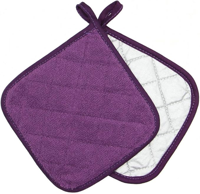 Cotton Pot Holders Cotton Made Machine Washable Heat Resistant Everyday Kitchen Basic Terry Pot Holder, Hot Pads, Trivet for Cooking and Baking Set of 4 (Eggplant)