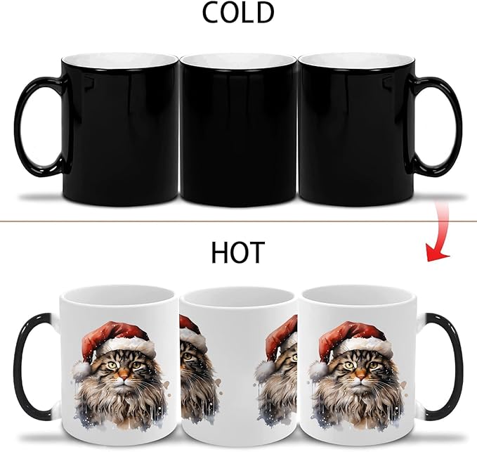 Caliamary Heat Changing Mug, Funny Cat Heat Changing Ceramic Coffee Mug, 11 oz Heat Sensitive Color Changing Coffee Mug Cup, Cute Xmas Gift Mug for Women Men Kids… (Brown cat)