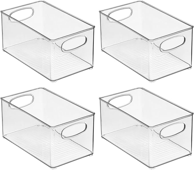 mDesign Plastic Kitchen Organizer - Storage Holder Bin with Handles for Pantry, Cupboard, Cabinet, Fridge/Freezer, Shelves, Counter - Holds Canned Food, Snacks - Ligne Collection - 4 Pack - Clear